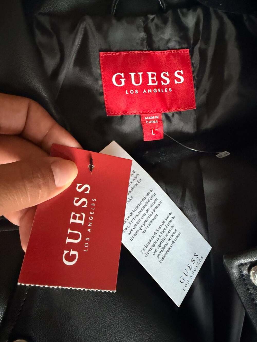 Guess Faux Leather Moto Jacket Size L Black - Picture 3 of 5